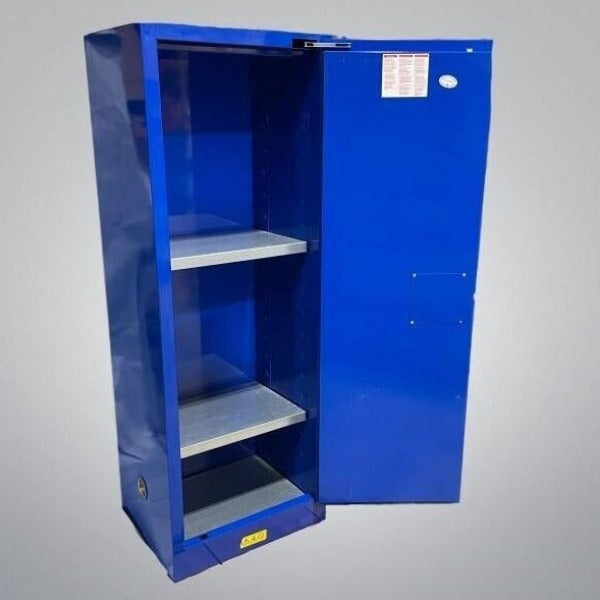 Justrite Hazardous Material Cabinet 22 Gallon 3 Shelf Single Door Blue Cabinet