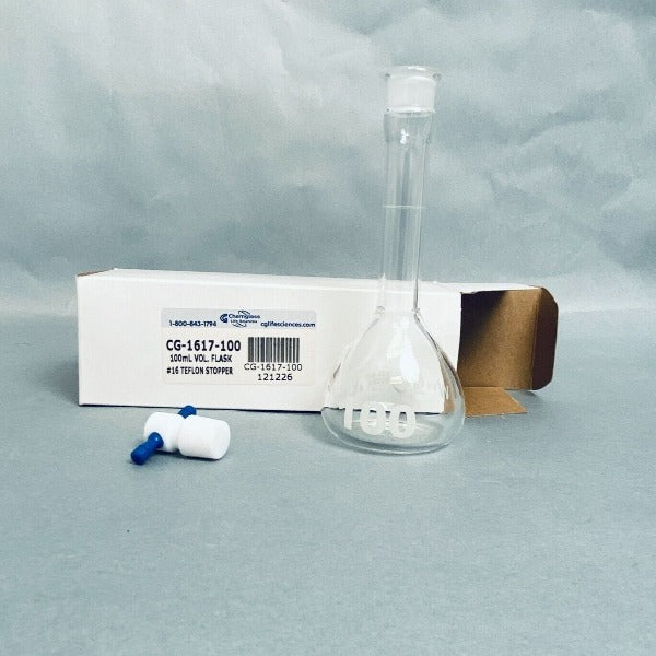 Chemglass Volumetric Flask 100 ml Class A Wide Mouth with PTFE Stopper