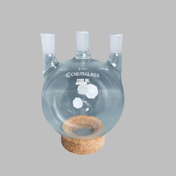 Chemglass Round Bottom Flask 3 Neck 3000 ml with 24/40 Joints Straight