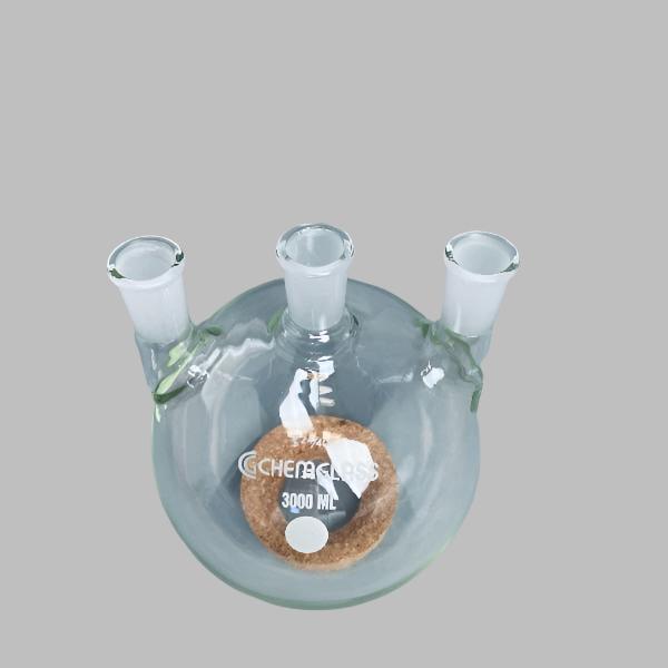 Chemglass Round Bottom Flask 3 Neck 3000 ml with 24/40 Joints Straight