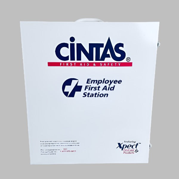 Cintas Employee First Aid Station Stainless Steel 4 Shelf Wall Mount