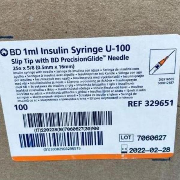 BD Syringe 1 ml U-100 Slip Tip, PrecisionGlide Needle 25 G Total of 400 Syringes