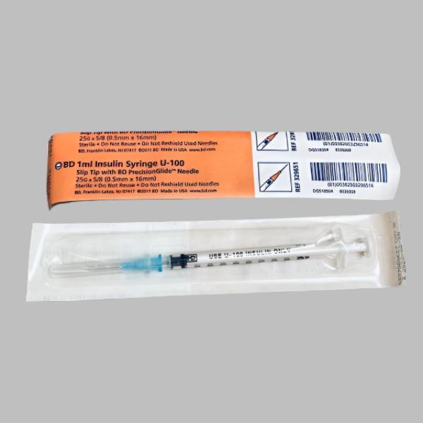 BD Syringe 1 ml U-100 Slip Tip, PrecisionGlide Needle 25 G Total of 400 Syringes