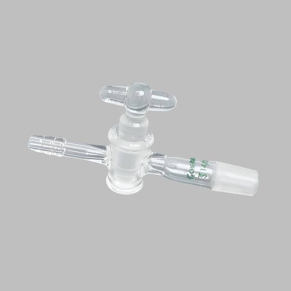 Chemglass Flow Control Adapter Straight 2 mm Glass Stopcock 14/20 Inner Joint