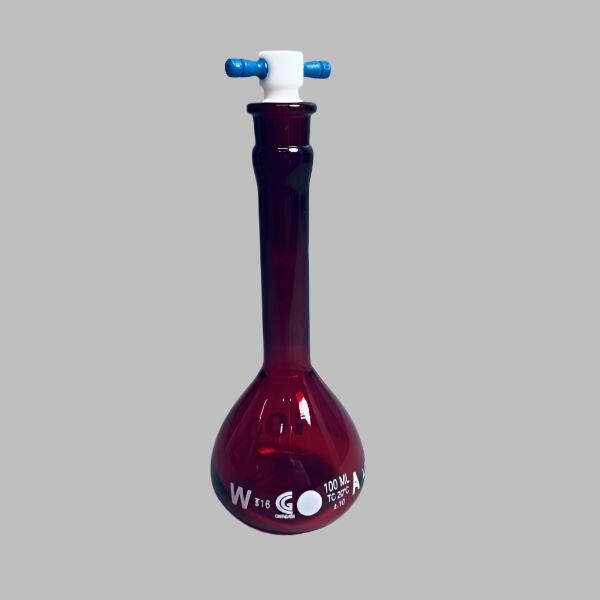 Chemglass Volumetric Flask 100 ml Amber with PTFE Stopper Total of 3 Flasks