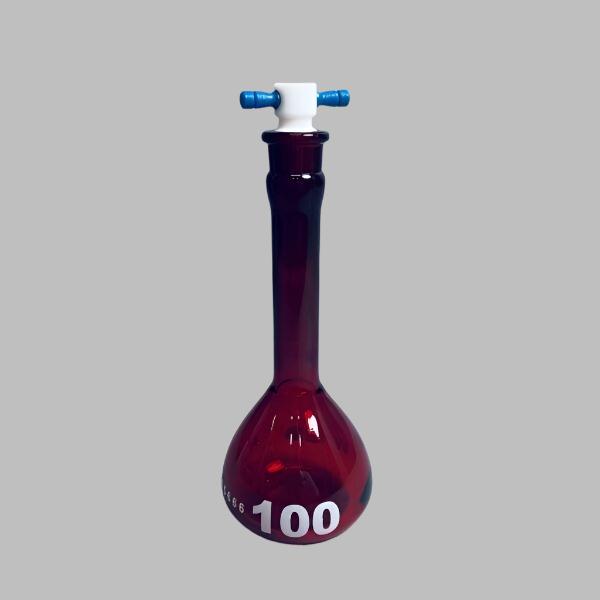 Chemglass Volumetric Flask 100 ml Amber with PTFE Stopper Total of 3 Flasks