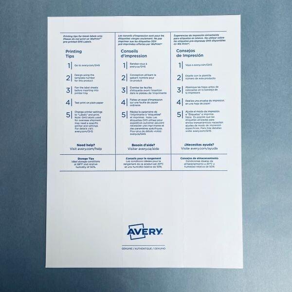 Avery UltraDuty GHS Chemical Labels for Laser Printers 48 Sheets