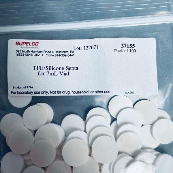 Supelco PTFE Silicone Septa for 7 ml Vial Cap Total of 100 Septa Caps