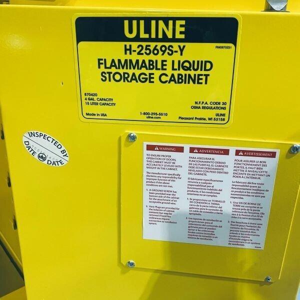 Uline Flammable Storage Cabinet 4 Gallon 17 x 17 x 22 in. with Self Closing Door