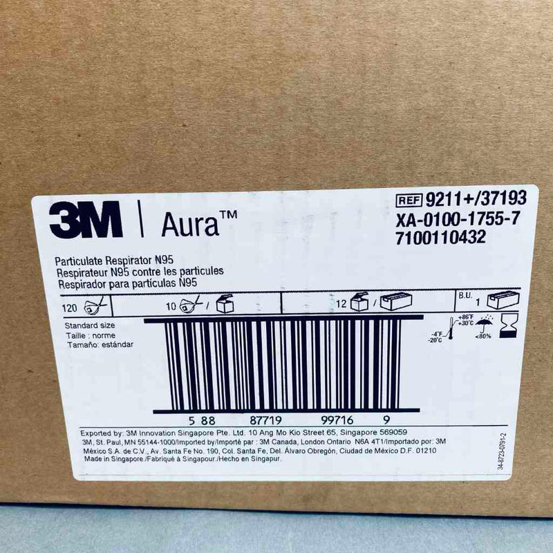 3M Aura Particulate Respirator N95 Case of 120 Masks PPE 3M