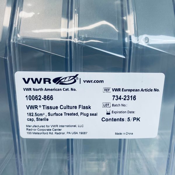 VWR Culture Flask 182.5 cm2 with Plug Seal Cap PS Sterile 8 packs of 5 - Total of 40 Flasks