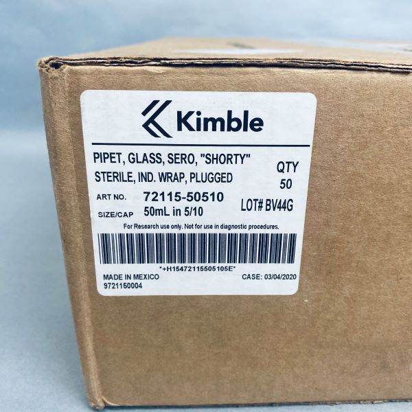 Kimble 7211550510 Serological Pipette 50 ml Glass Plugged Individually Sealed Case of 50 Pipets