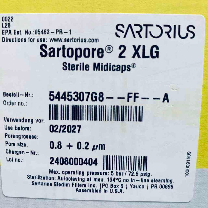 Sartorius Sartopore 2 XLG Midicaps Sterile Size 8 0.2 um Pore Pack of 4 Filters