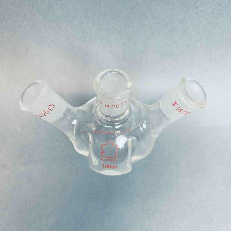 Kontes Round Bottom Flask 100 ml 3-Neck 14/20 Joints Angled with Morton Indents