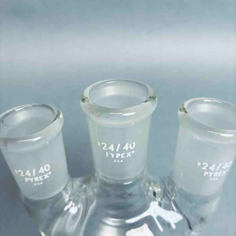 PYREX 250 ml Round Bottom Flask Vertical 3-Neck 24/40 Outer Joint - Lot of 2 Flasks