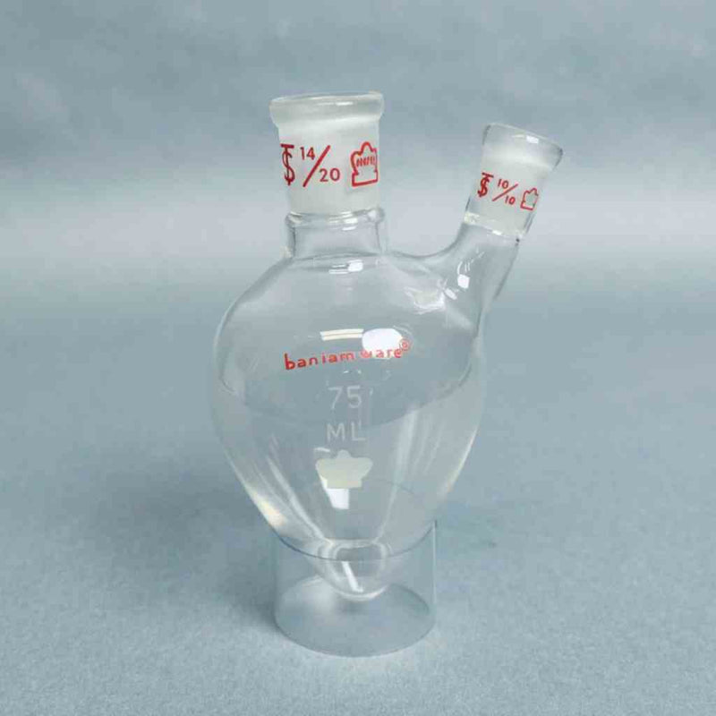 Kontes Pear Shaped Flask 2-Neck 75 ml Heavy Wall CN-14/20 SN-10/18 - Lot of 2 Flasks