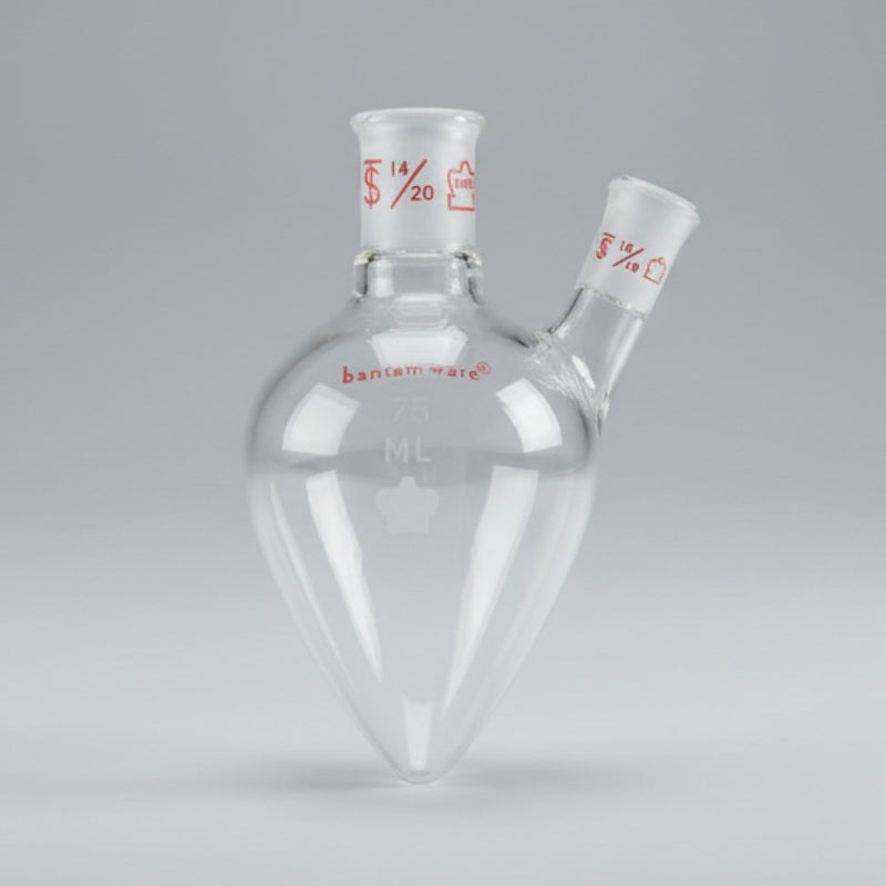 Kontes Pear Shaped Flask 2-Neck 75 ml Heavy Wall CN-14/20 SN-10/18 - Lot of 2 Flasks