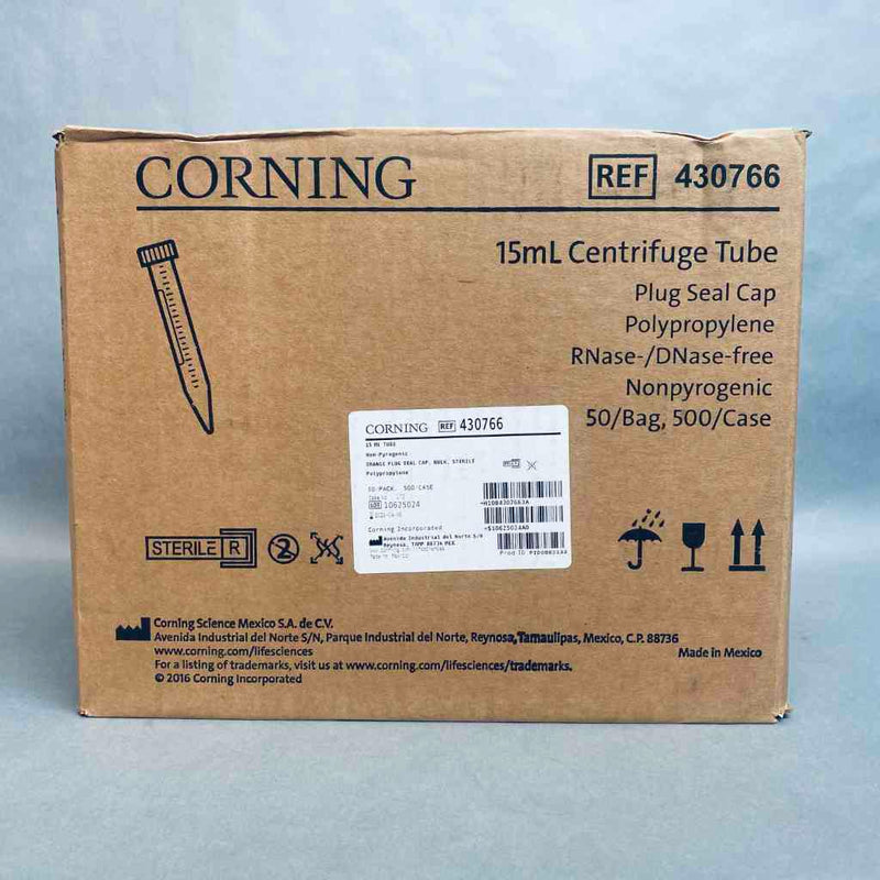 Corning Centrifuge Tube 15 ml Plug Seal Cap Polypropylene Case of 500 Tubes