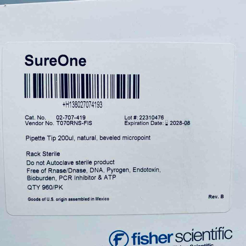 Fisher Scientific Sure-One Beveled Pipette Tip 200 ul Lot of 20 Racks