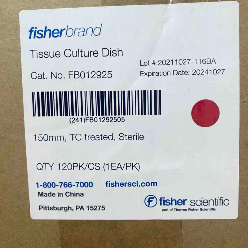 Fisher Scientific Petri Dish Surface Treated 143 cm2 Culture Area Polystyrene Case of 120 Dishes