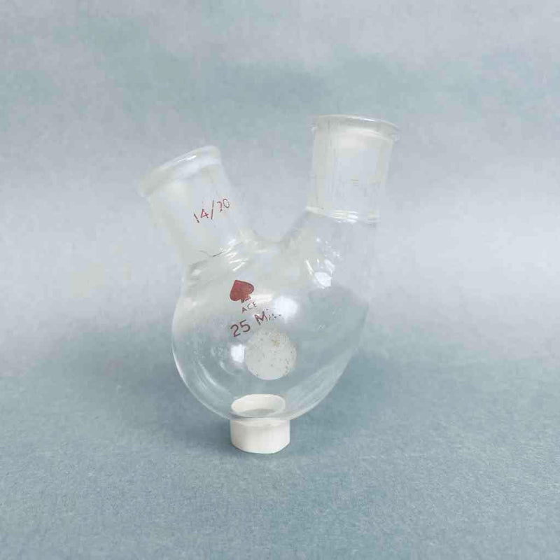 Ace Glass 2-Neck Round Bottom Flask 25 ml 14/20 Joints Angled Jointed Glassware Ace Glass