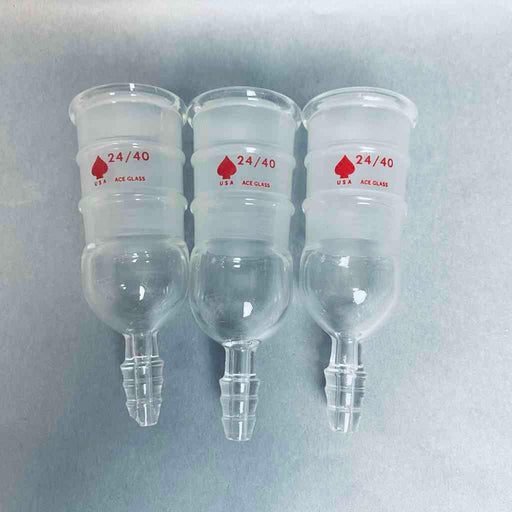 Ace Glass Hose Connecting Adapter 24/40 Female STJ 3/8 in. Hose Barb Connection Lot of 3 Adapters Jointed Glassware Ace Glass