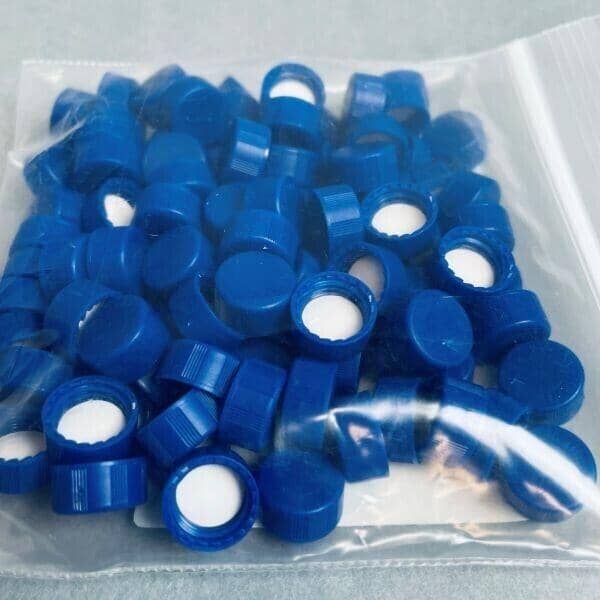 Agilent Screw Cap Blue PTFE Lined for 9 mm Vials Total of 100 Caps Lab Consumables::Tubes, Vials, and Flasks Agilent