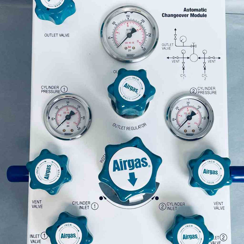 Airgas Two Cylinder Automatic Changeover Panel with Long Tubing Air Pressure Regulators Airgas