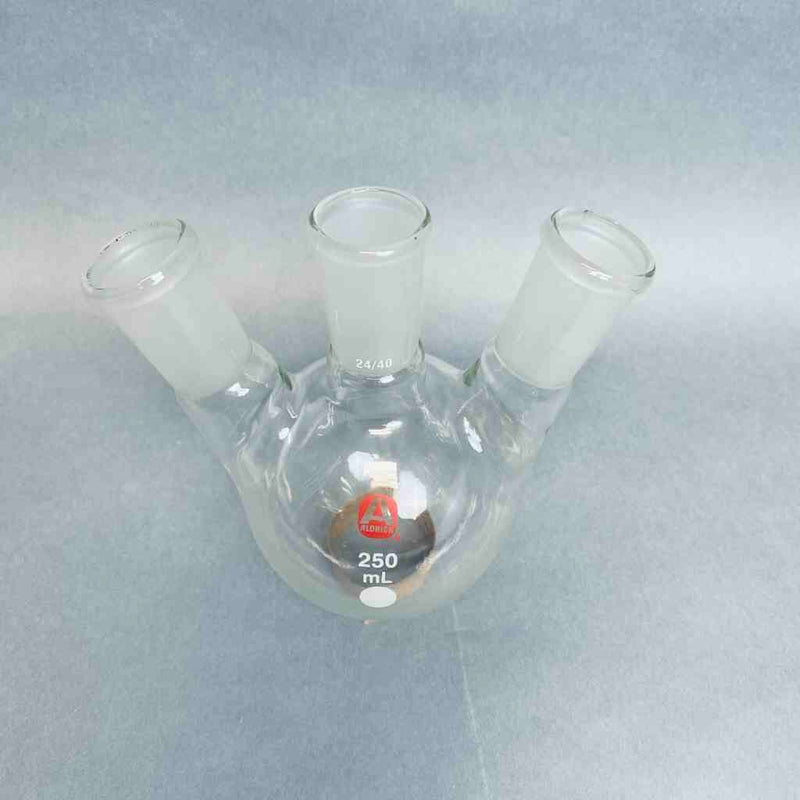 Aldrich 250 ml 3-Neck Angled Round Bottom Flask 24/40 Outer Joint Jointed Glassware Aldrich