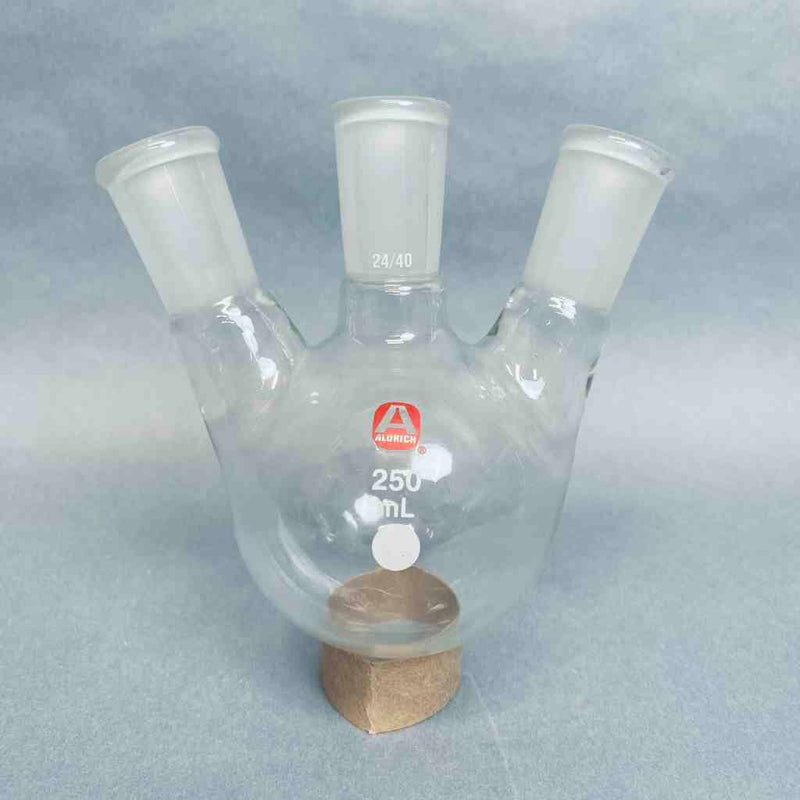 Aldrich 250 ml 3-Neck Angled Round Bottom Flask 24/40 Outer Joint Jointed Glassware Aldrich