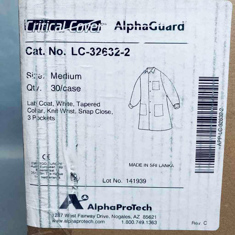 Alpha Protech AlphaGuard Lab Coat SMS Medium Knit Cuff Case of 30 Coats PPE Alpha ProTech