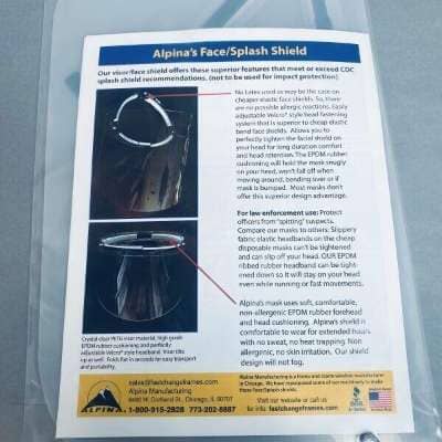 Alpina's Face/Splash Shield PETG Visor Pack of 10 Face Shields Alpina