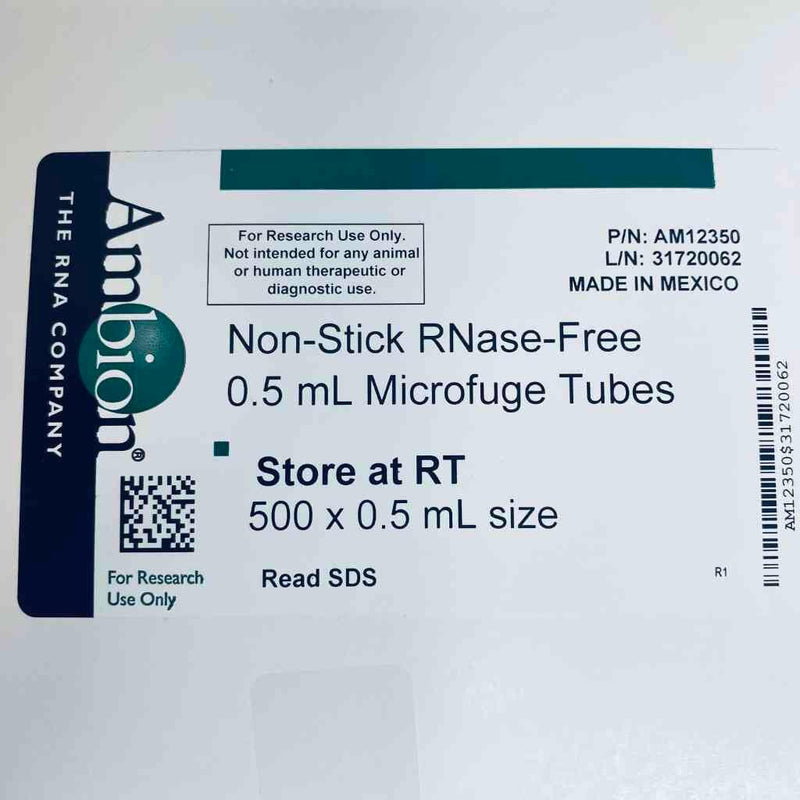 Ambion Microfuge Tube 0.5 ml Non-Stick Box of 500 Tubes Centrifuge Tubes Ambion