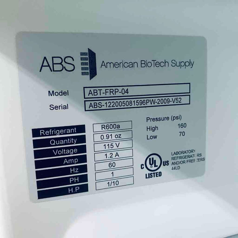 American BioTech Supply Flammable Storage 4°C Refrigerator; attached to included steel bench-level table. Lab Freezers & Refrigerators American Biotech Supply