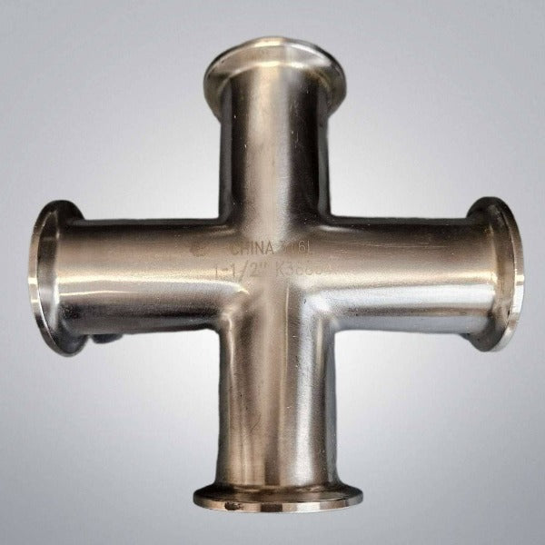 Andron Stainless Tri-Clamp Sanitary Cross 1 1/2 in Tube OD 2 in Clamp OD 316L Lab Equipment::Pumps, Pump Access. & Tubing Andron Stainless