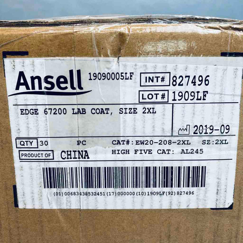 Ansell Edge 67200 Lab Coat 2XL Case of 30 Coats PPE Ansell