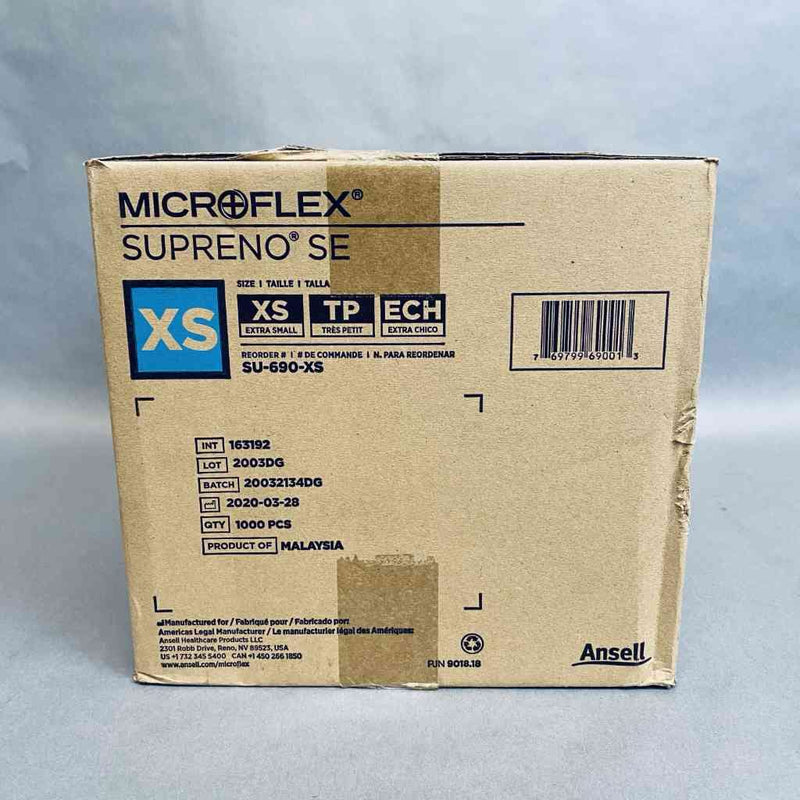Ansell Microflex Nitrile Gloves Extra Small Supreno SE Powder Free 10 Boxes of 100 Each Disposable Gloves Ansell