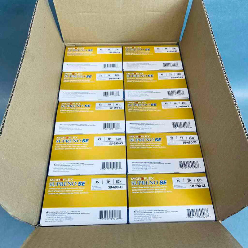 Ansell Microflex Nitrile Gloves Extra Small Supreno SE Powder Free 10 Boxes of 100 Each Disposable Gloves Ansell