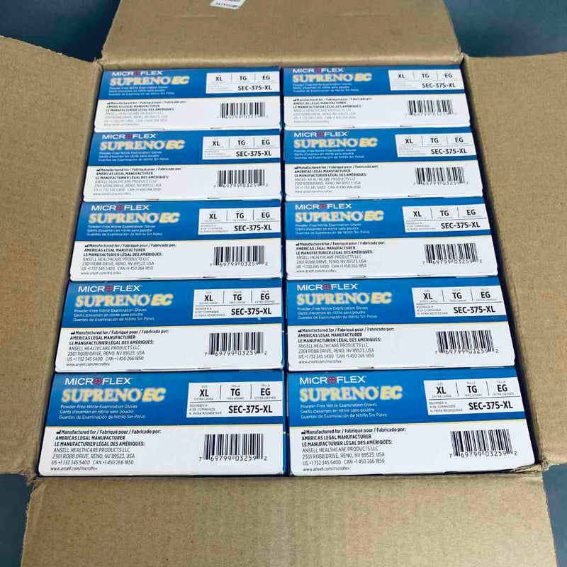Ansell Microflex Nitrile Gloves XL Supreno EC Powder Free 10 Boxes of 50 Each Disposable Gloves Ansell