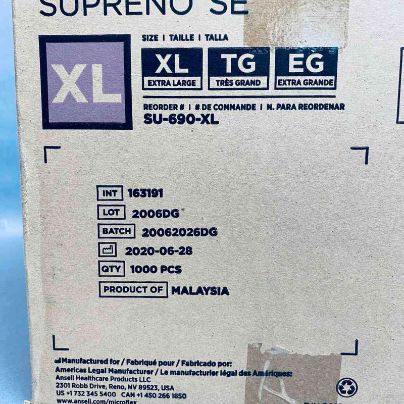 Ansell Microflex Nitrile Gloves XL Supreno SE Powder Free 10 Boxes of 100 Each Disposable Gloves Ansell