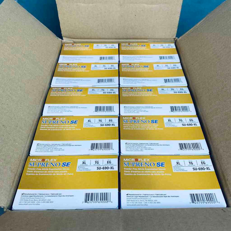 Ansell Microflex Nitrile Gloves XL Supreno SE Powder Free 10 Boxes of 100 Each Disposable Gloves Ansell