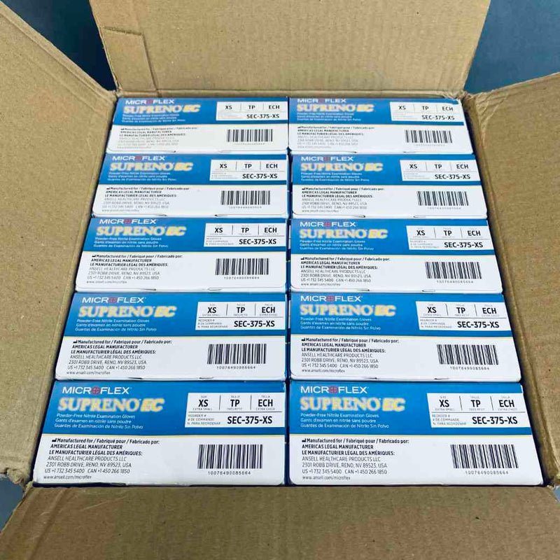 Ansell Microflex Nitrile Gloves XS Supreno EC Powder Free 10 Boxes of 50 Each Disposable Gloves Ansell