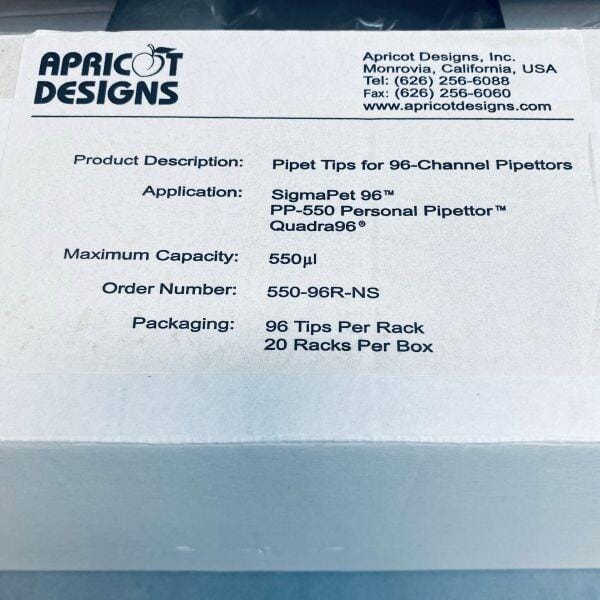 Apricot Designs EZ Load Pipette Tips 550 ul 17 Racks - Total of 1632 Tips Pipets & Pipette Tips Apricot Designs