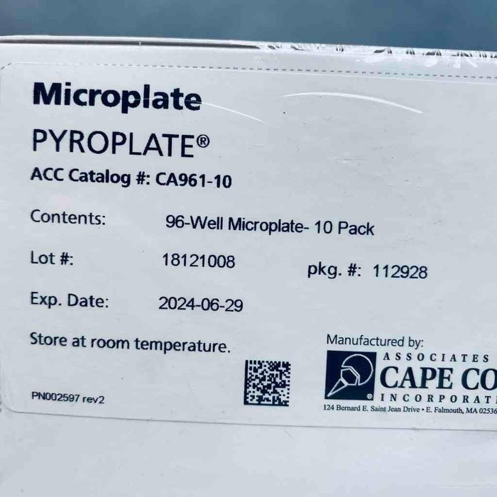 Associates of Cape Cod Pyroplate 96 Well Microplate Pack of 10 Plates Microplates Associates of Cape Cod