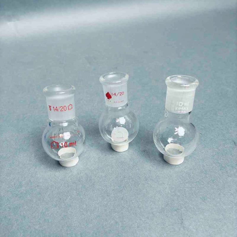 Assorted Kimble Kontes and Ace Glass 10 ml Round Bottom Flasks - Total of 5 Jointed Glassware Kontes