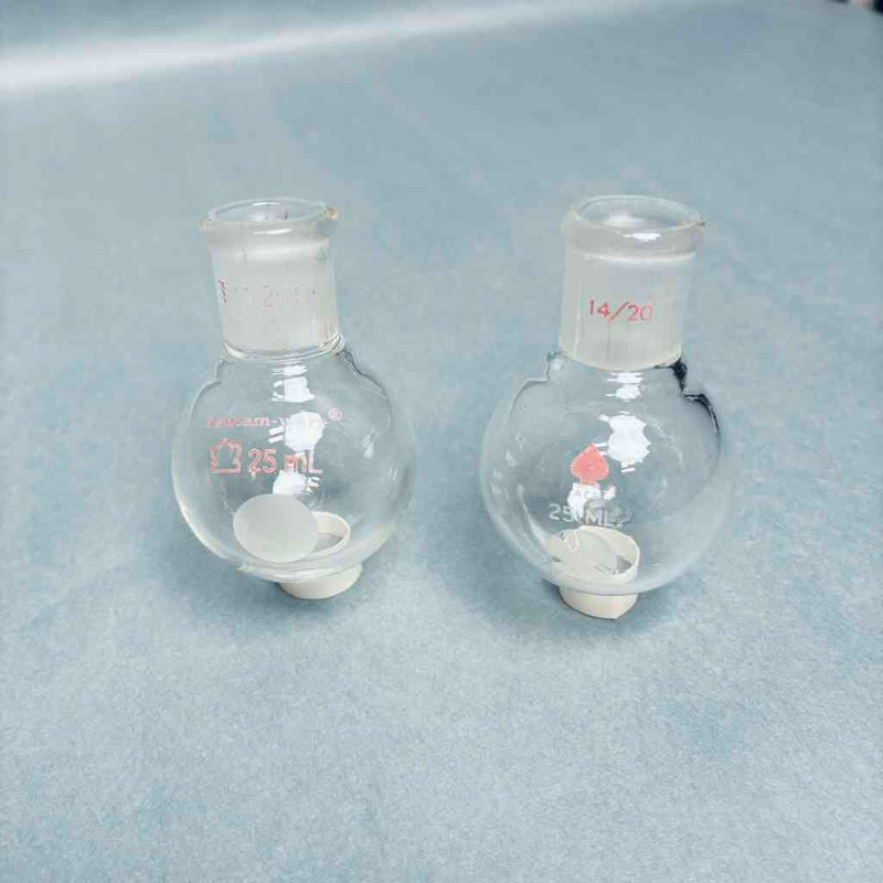 Assorted KONTES ACE Synthware Round Bottom Flasks 25 ml 14/20 Outer Joint - Total of 11 Flasks Glassware Kontes