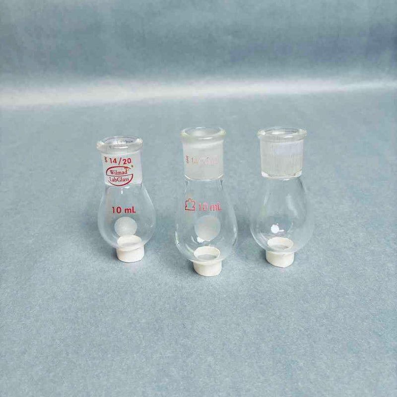 Assorted KONTES Wilmad Heavy Wall Recovery Flasks 10 ml 14/20 Outer Joint - Total of 11 Flasks Glassware Kontes