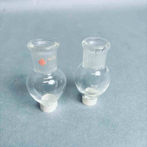 Assorted lot of 10 Pyrex, Ace, Kimax Pear Shaped Flasks 10 ml 14/20 Outer Joint Jointed Glassware Ace Glass