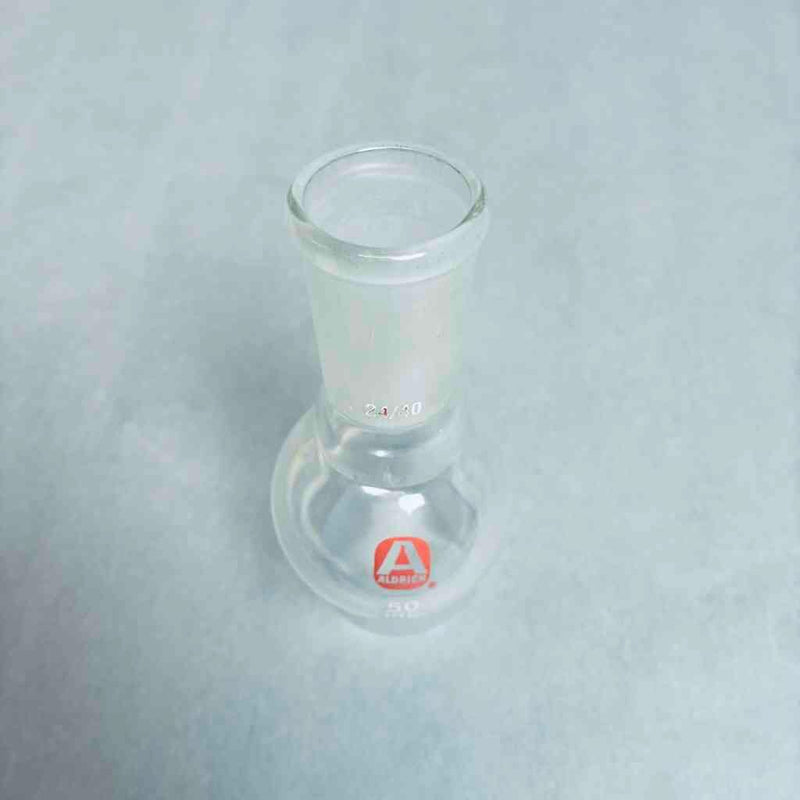 Assorted PYREX and Aldrich 50 ml Single Neck Round Bottom Flask 24/40 Standard Taper Outer Joint- Lot of 4 Flasks Glassware PYREX