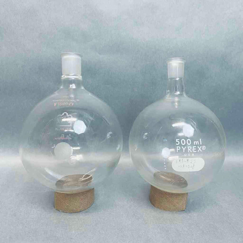 Assorted Pyrex and Kontes Single Neck Round Bottom Flask 500 ml 14/20 STJ Lot of 2 Flasks Life Sciences Trading